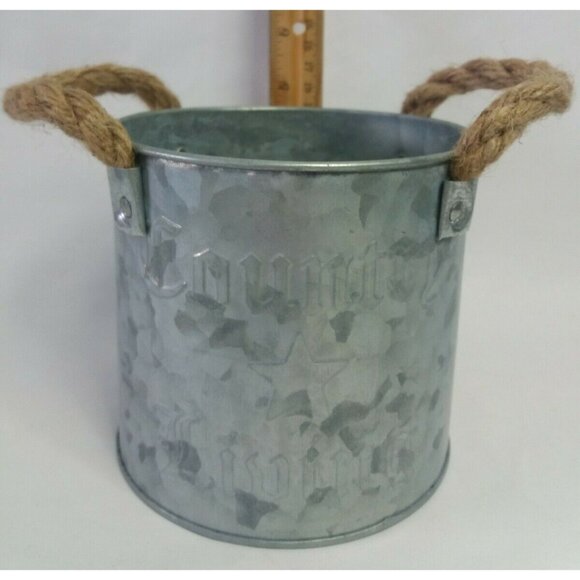 Country Living Primitive Tin Bucket Embossed Star Planter Distressed Decorative - Picture 3 of 8